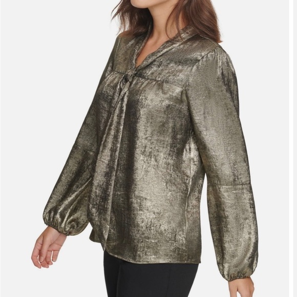 NWOT DKNY Women’s long sleeve tie- neck blouse. Size medium - Picture 3 of 8